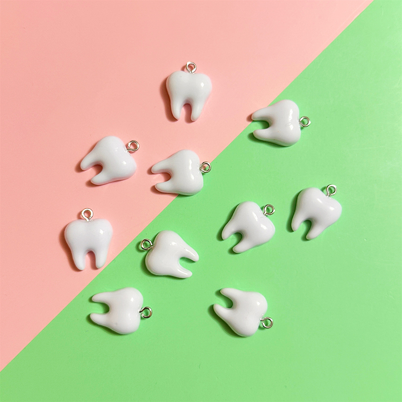 Resin Art For Sale - 10pcs Cute White Teeth Resin Pendant