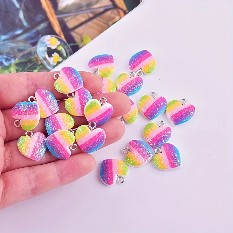 Resin Art For Sale - 10Pcs Colorful Heart Resin Charms Cute