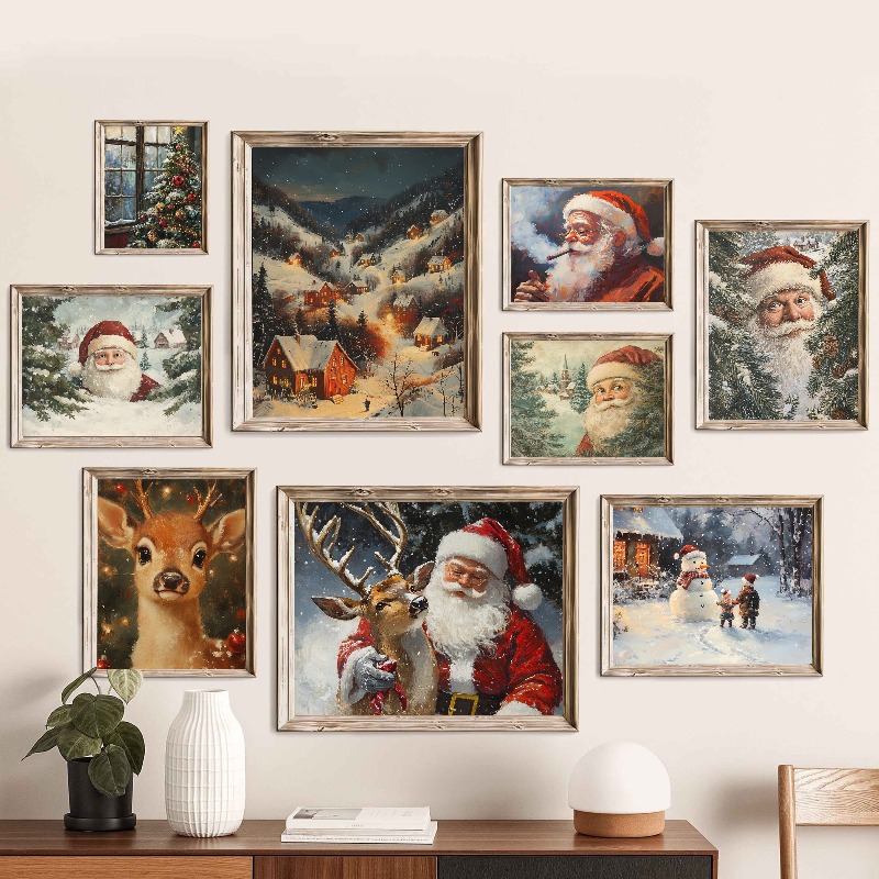 Xmas Resin Art - Vintage Christmas Wall Art Print Santa