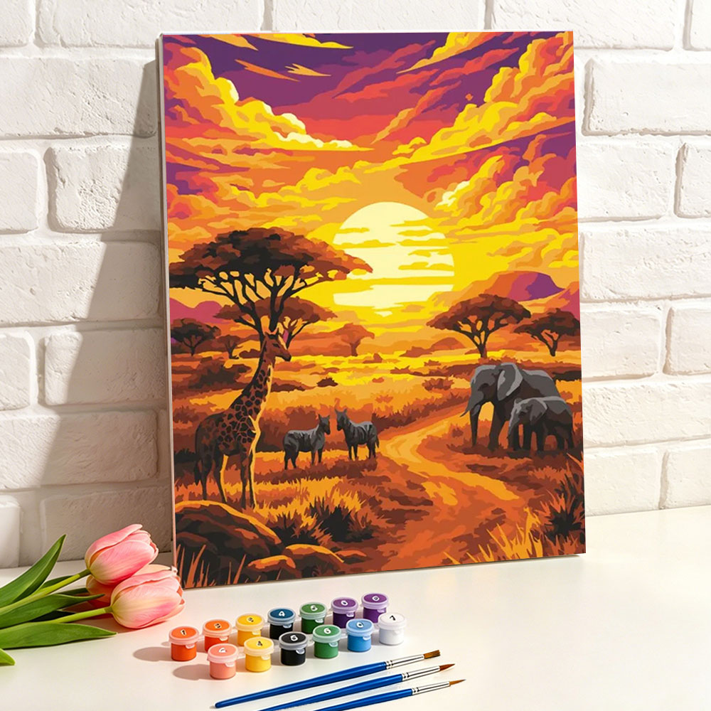 Resin Art On Canvas - DIY Coloring By Number African Grassland