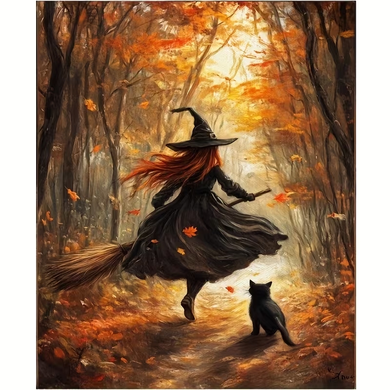 Retro Alloween Autumn Witch On - Resin Art On Canvas recension och pris