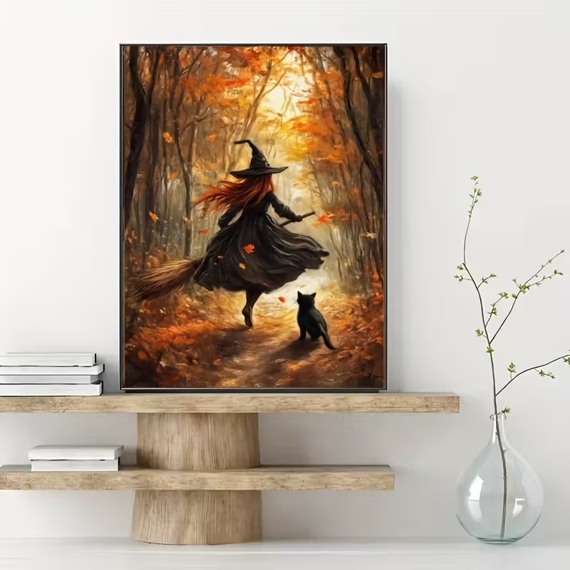 Retro Alloween Autumn Witch On - Resin Art On Canvas recension och pris
