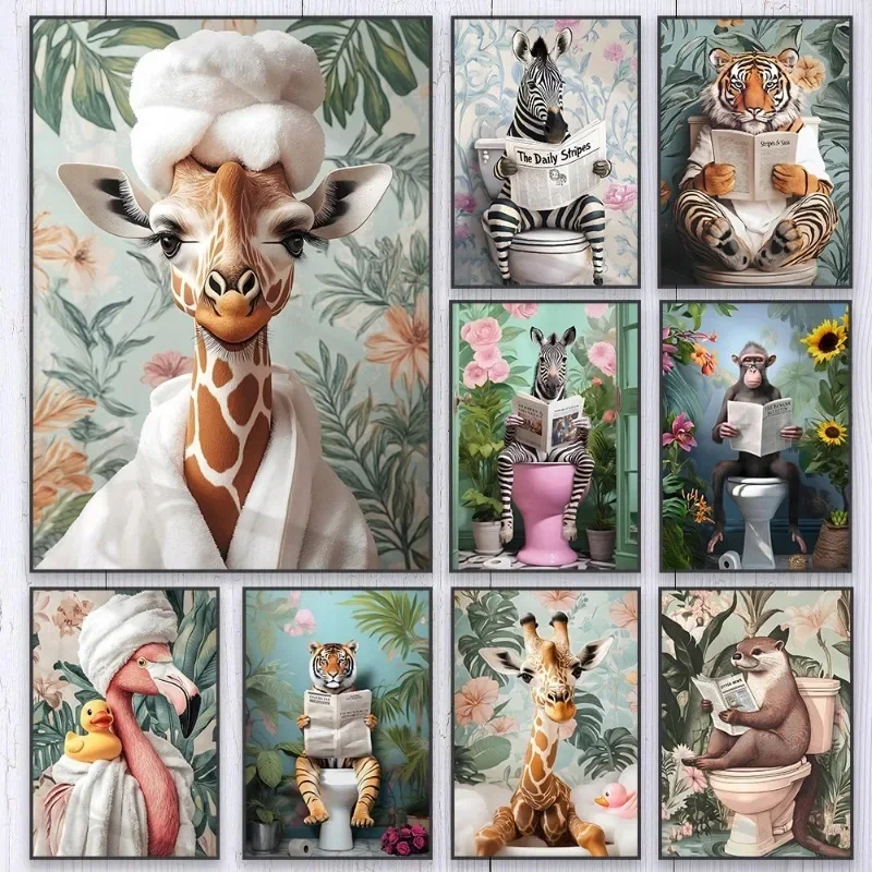 Zebra on Toilet Bathroom Poste - Resin Art On Canvas recension och pris